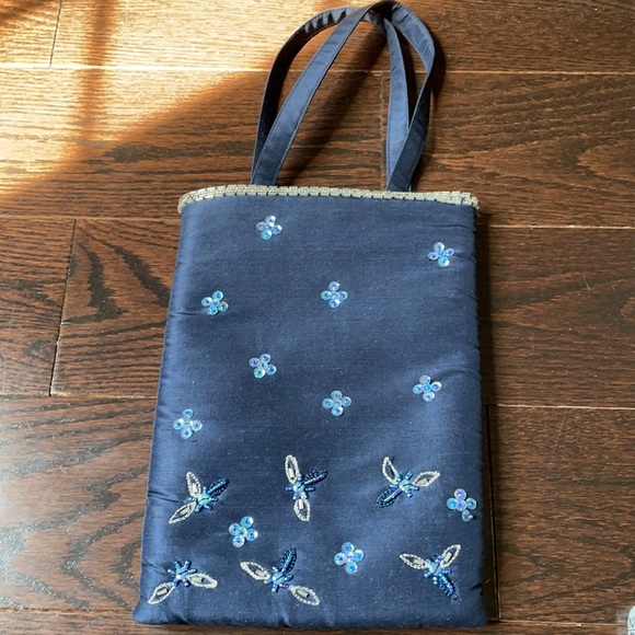 Hand beaded navy blue dragonfly purse - Picture 2 of 8
